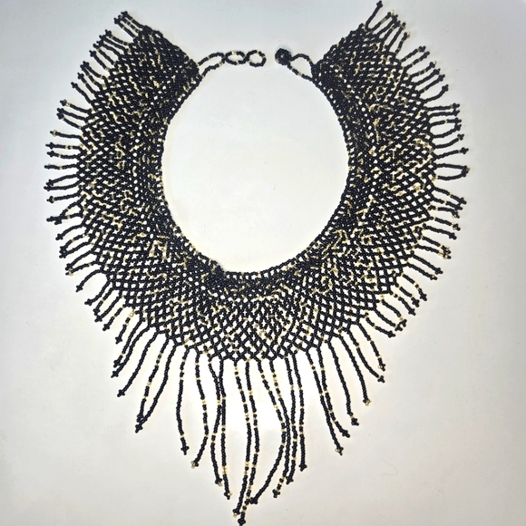 Black and Gold Beaded Necklace Choker - Picture 1 of 5